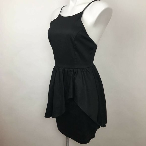 Lulus Ruffle Layer Sheath Dress Black Mini Sz M - Picture 2 of 6